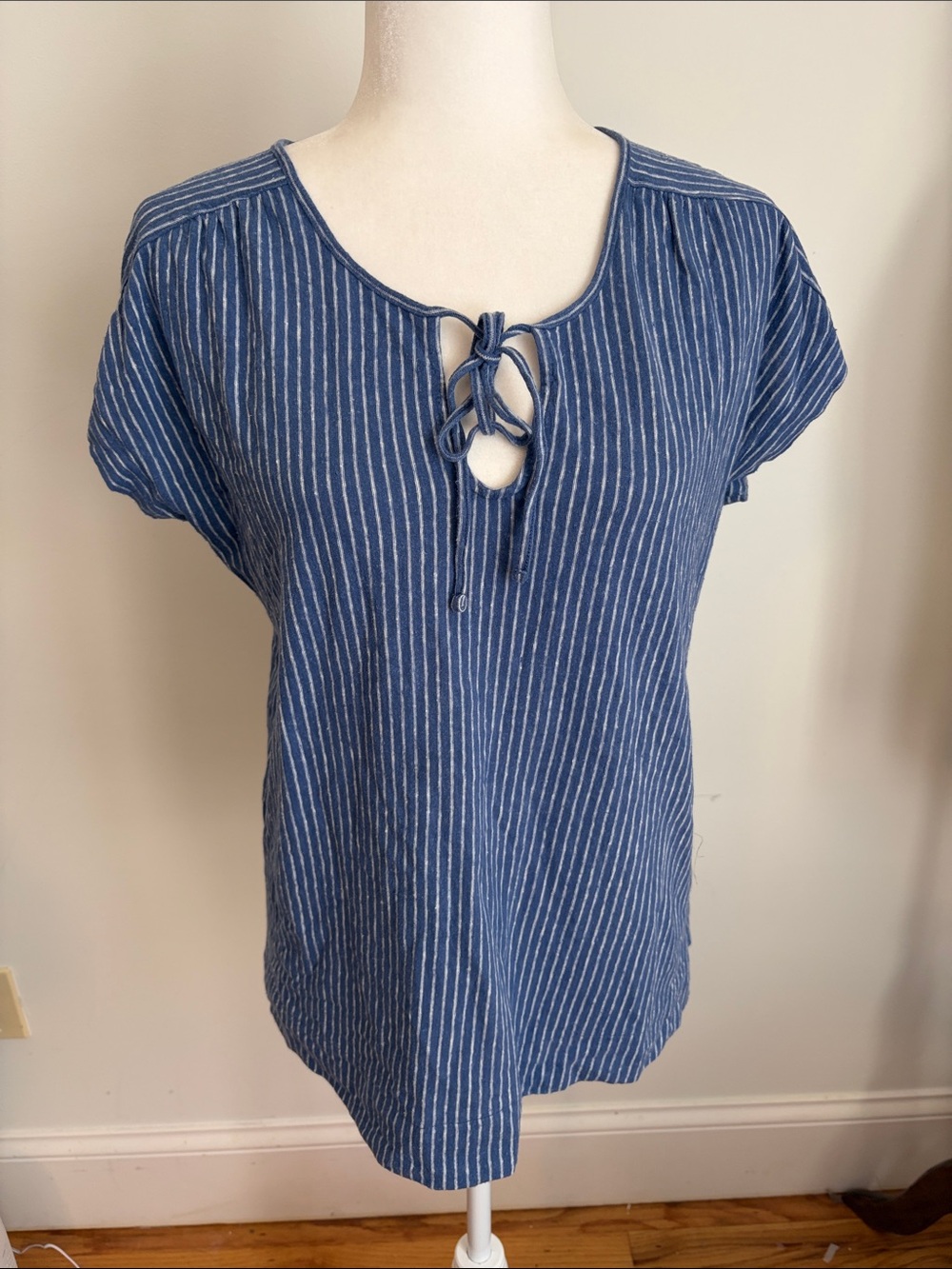 GAP Blue and White Striped Cap Sleeve Tee